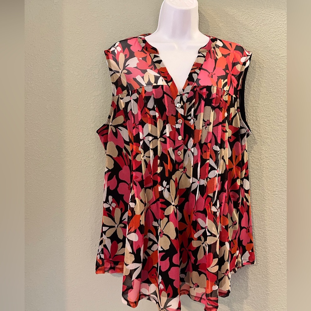 Cocomo Floral Sleeveless Blouse - Red, Black, Cream